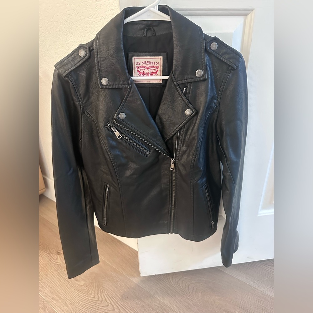 Levi Women's Classic Faux Leather Asymmetrical Moto Jacket - Size Small